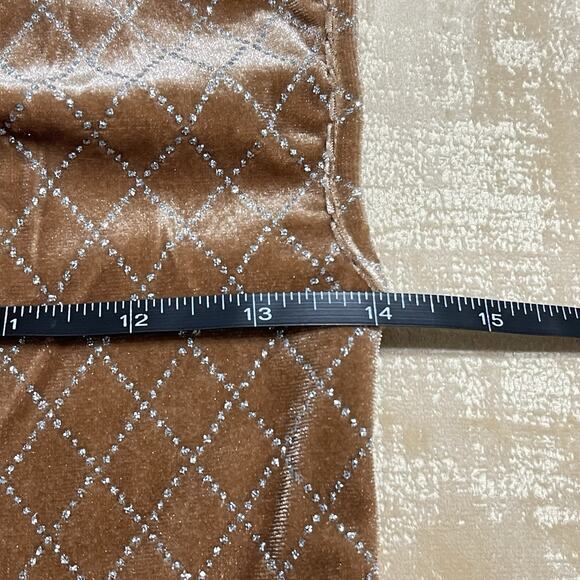 Velvet Diamond Check Print Bodysuit Size L Light Brown Metallic Cheeky Party NEW - Picture 6 of 12